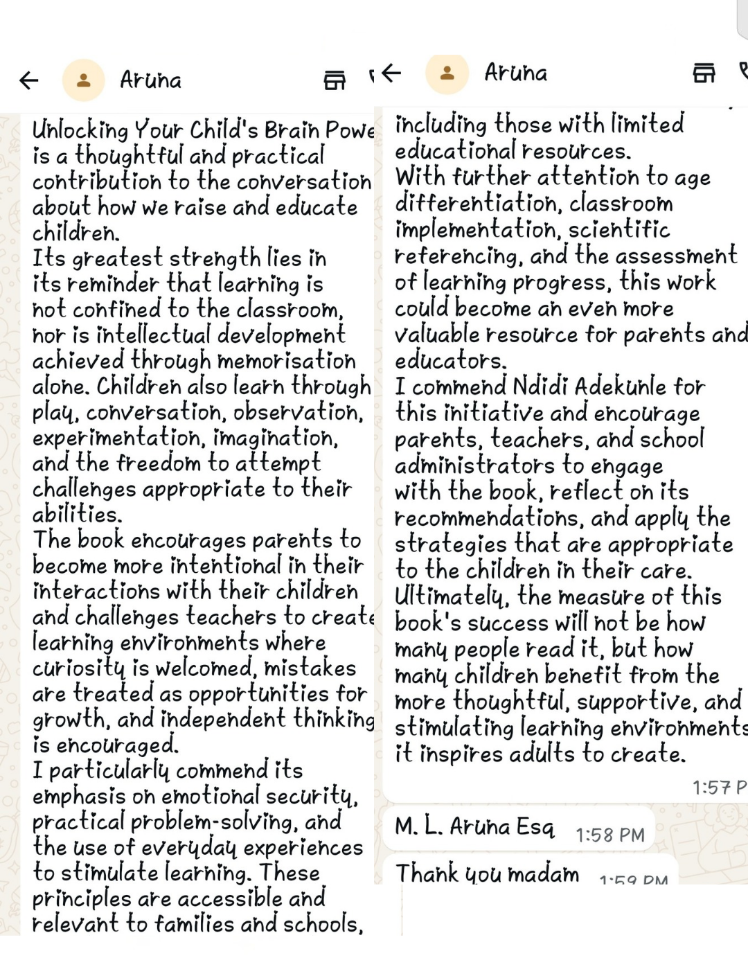 Detailed reader review from M. L. Aruna
